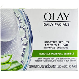 Olay Daily Gentle Clean 5-in-1 Cloths in use on a model