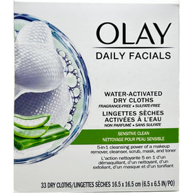 Olay Daily Gentle Clean 5-in-1 Cloths on a bathroom counter