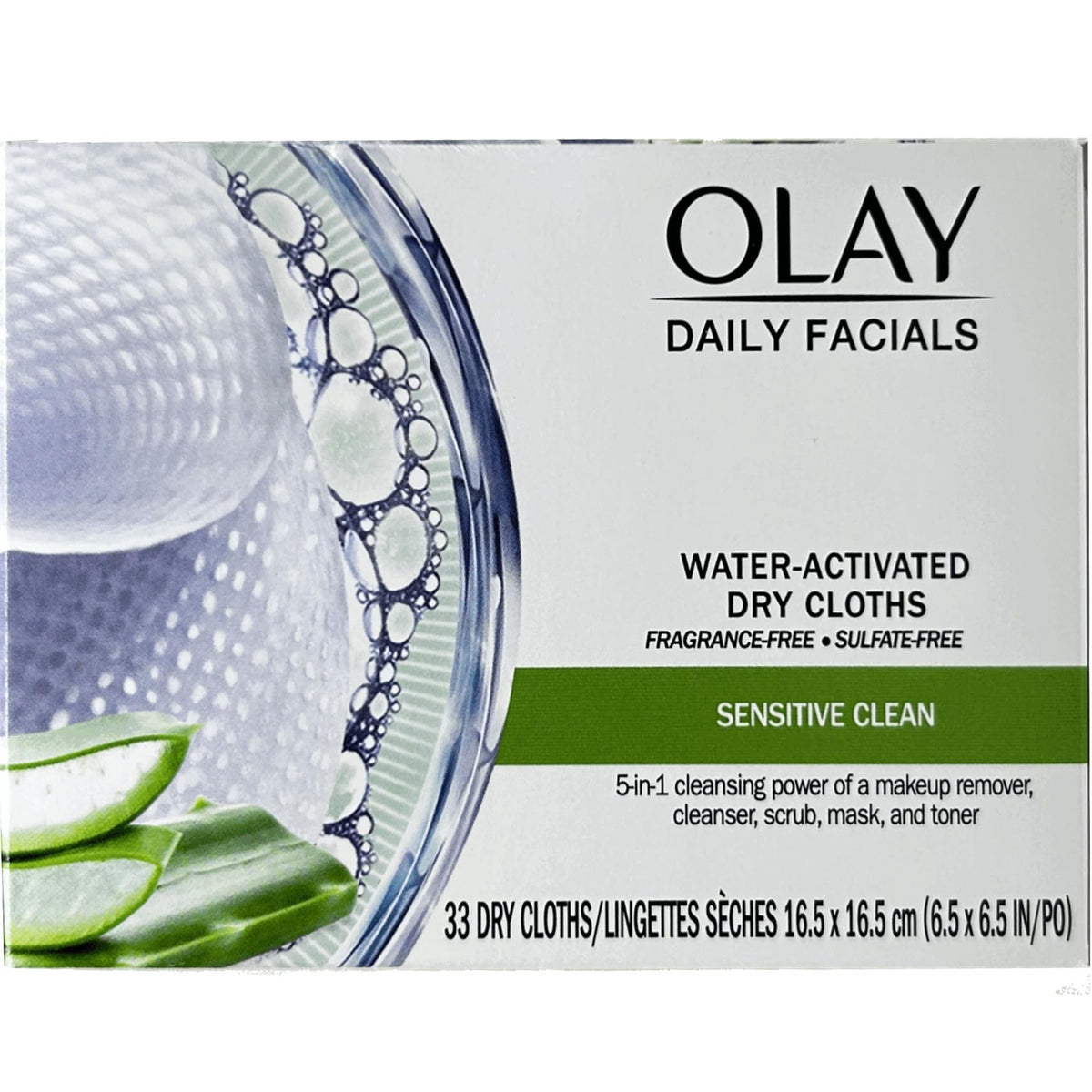Olay Daily Gentle Clean 5-in-1 Cloths with ingredients list