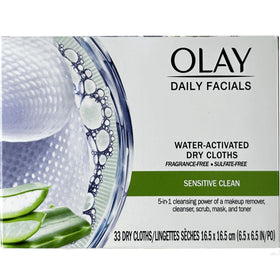 Olay Daily Gentle Clean 5-in-1 Cloths with ingredients list