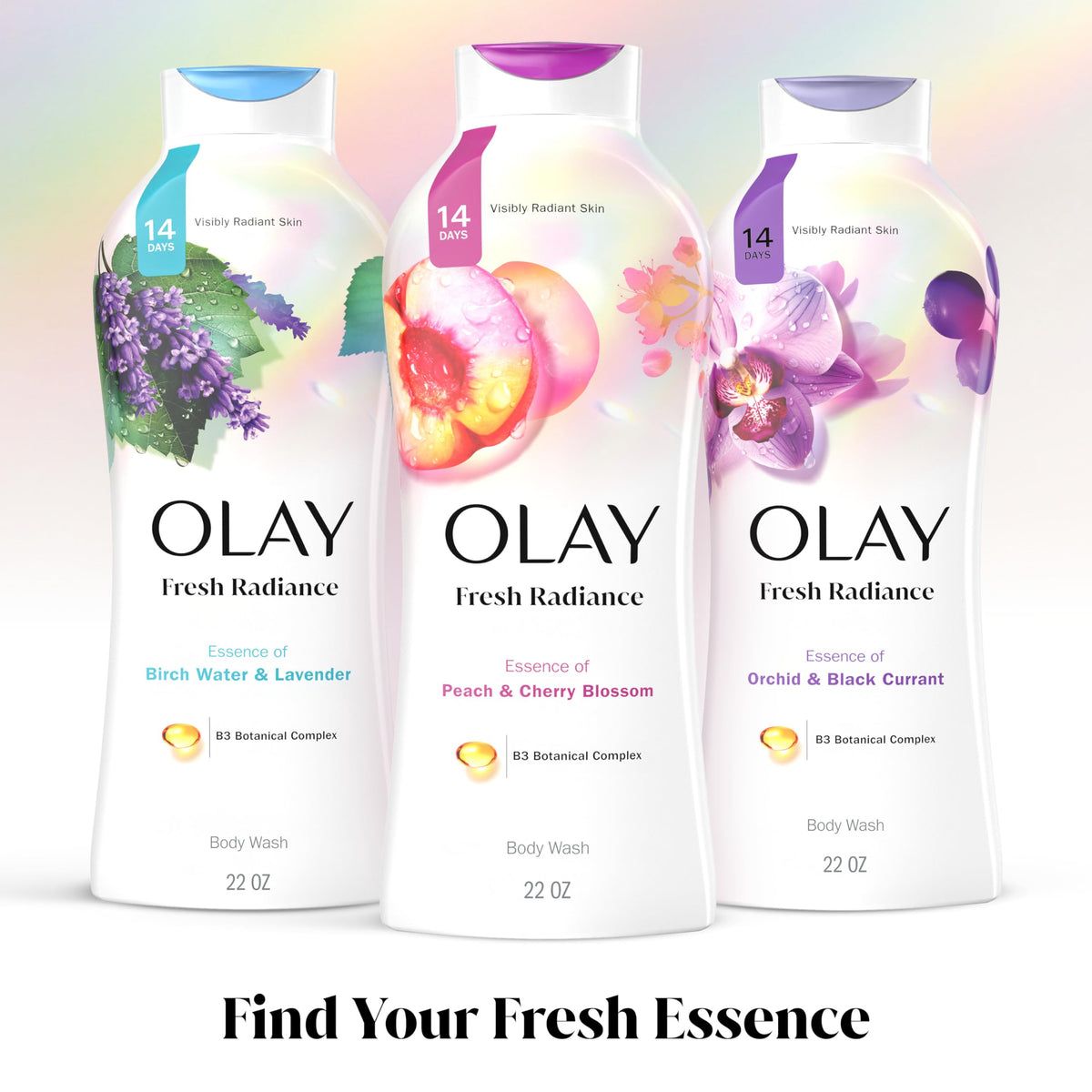 Olay Fresh Outlast Body Wash on a bathroom shelf