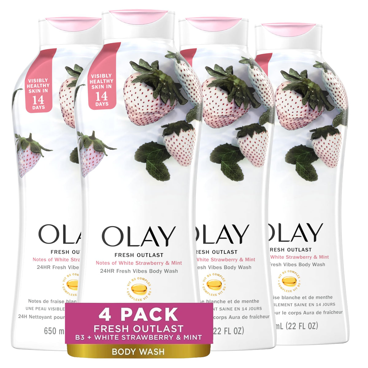 Olay Fresh Outlast White Strawberry & Mint Body Wash front view