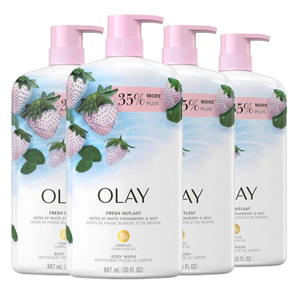Olay Fresh Outlast White Strawberry & Mint Body Wash front view 33 fl oz