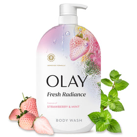 Olay Fresh Radiance Body Wash 35 fl oz front view with Strawberry & Mint scent