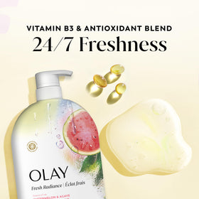 Olay Fresh Radiance Body Wash back label with ingredients