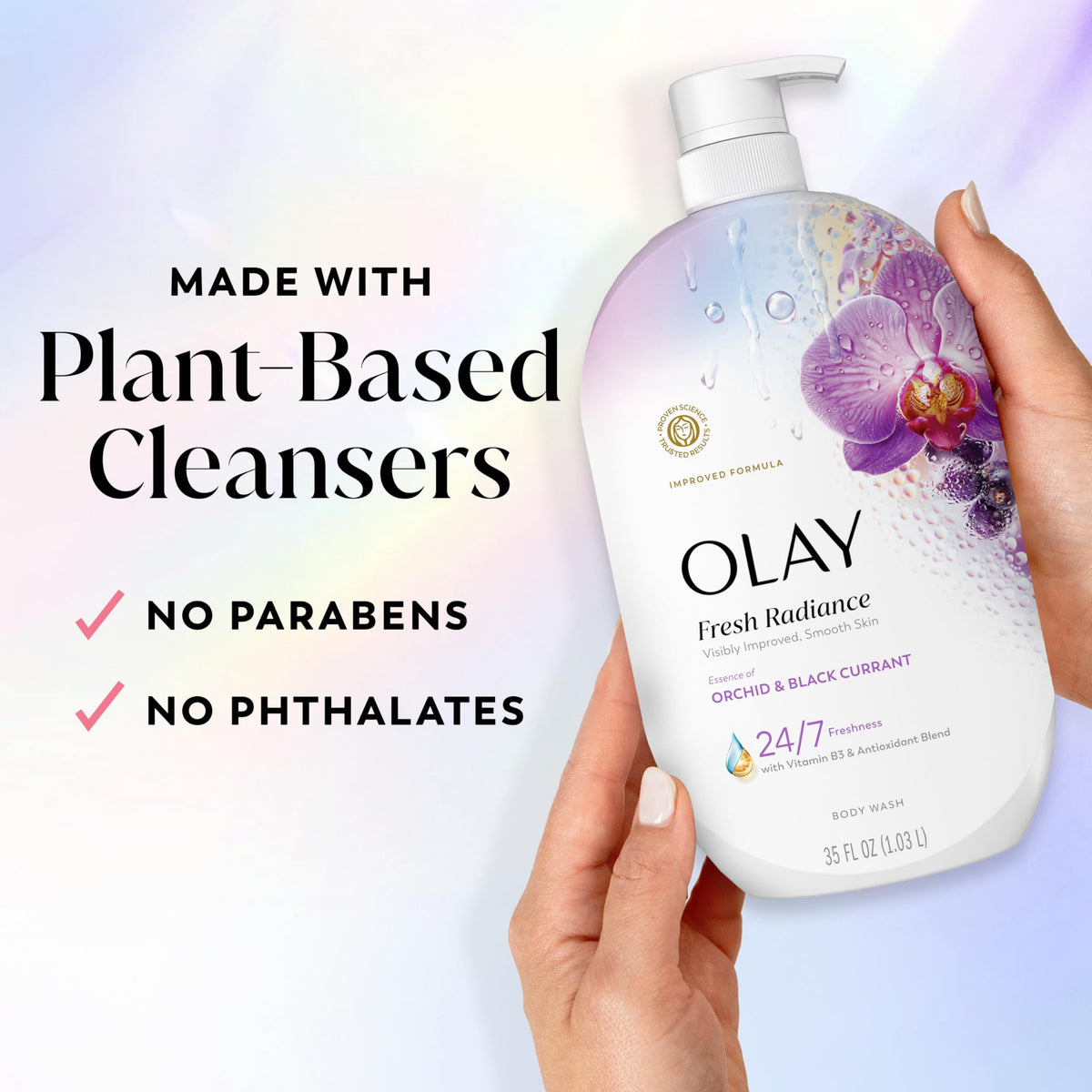 Olay Fresh Radiance Body Wash in a bathroom setting