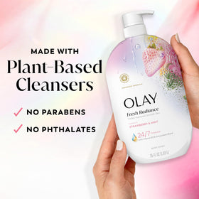 Olay Fresh Radiance Body Wash pouring into hand