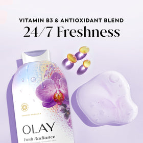 Olay Fresh Radiance Body Wash side view showing packaging