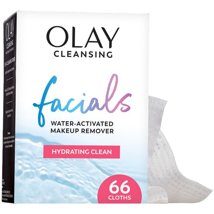 Olay Makeup Remover Wipes packaging front view with 66 cloths