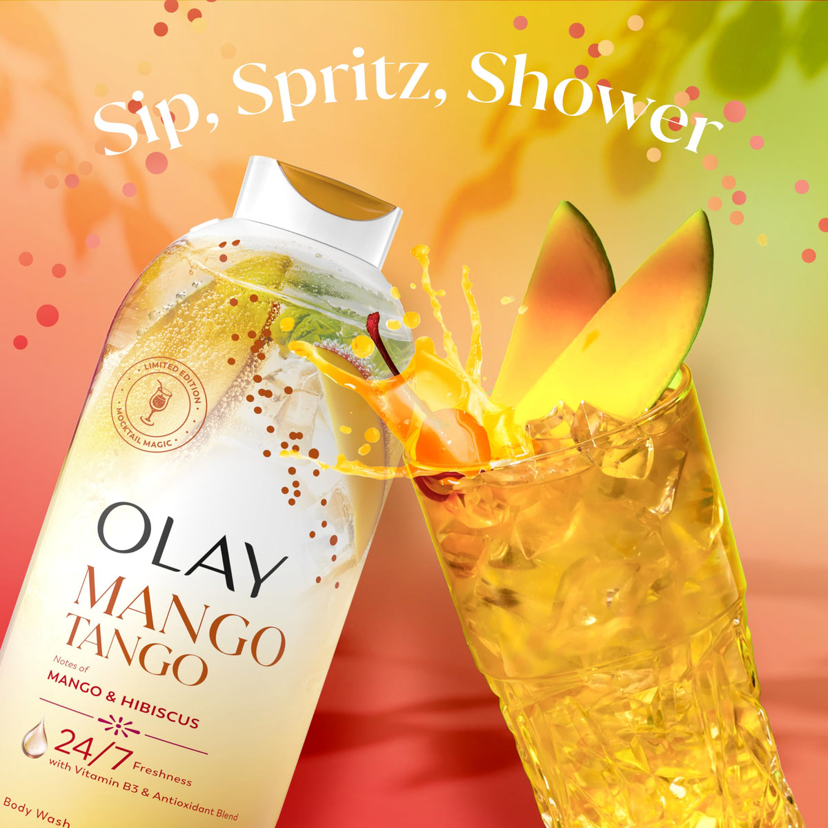 Olay Mango Tango Body Wash lathering on skin