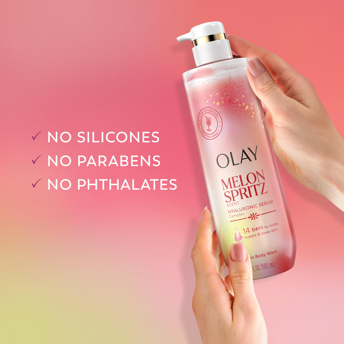 Olay Melon Spritz Body Wash in shower setting