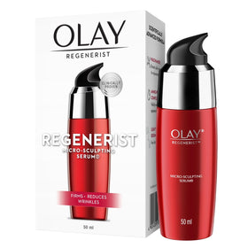 Olay Regenerist Micro Sculpting Serum 50ml with skincare routine items