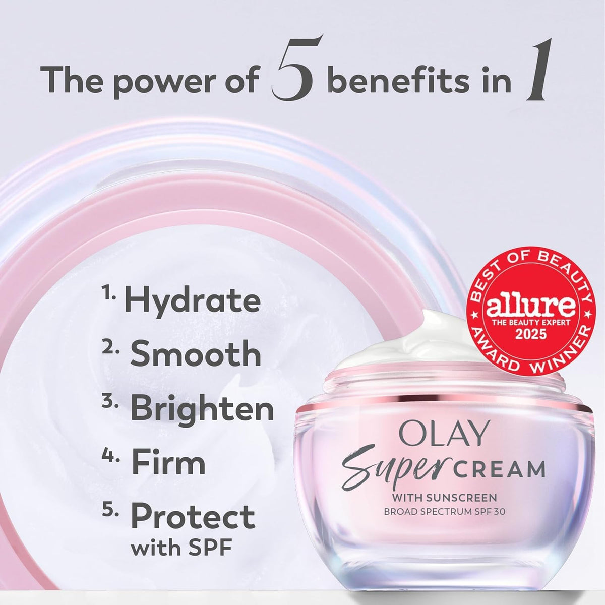 Olay Super Cream SPF 30 with ingredients displayed