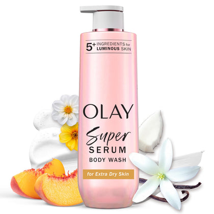 Olay Super Serum Body Wash 20 fl oz front view with floral design