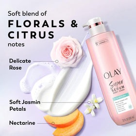 Olay Super Serum Body Wash ingredients list on packaging