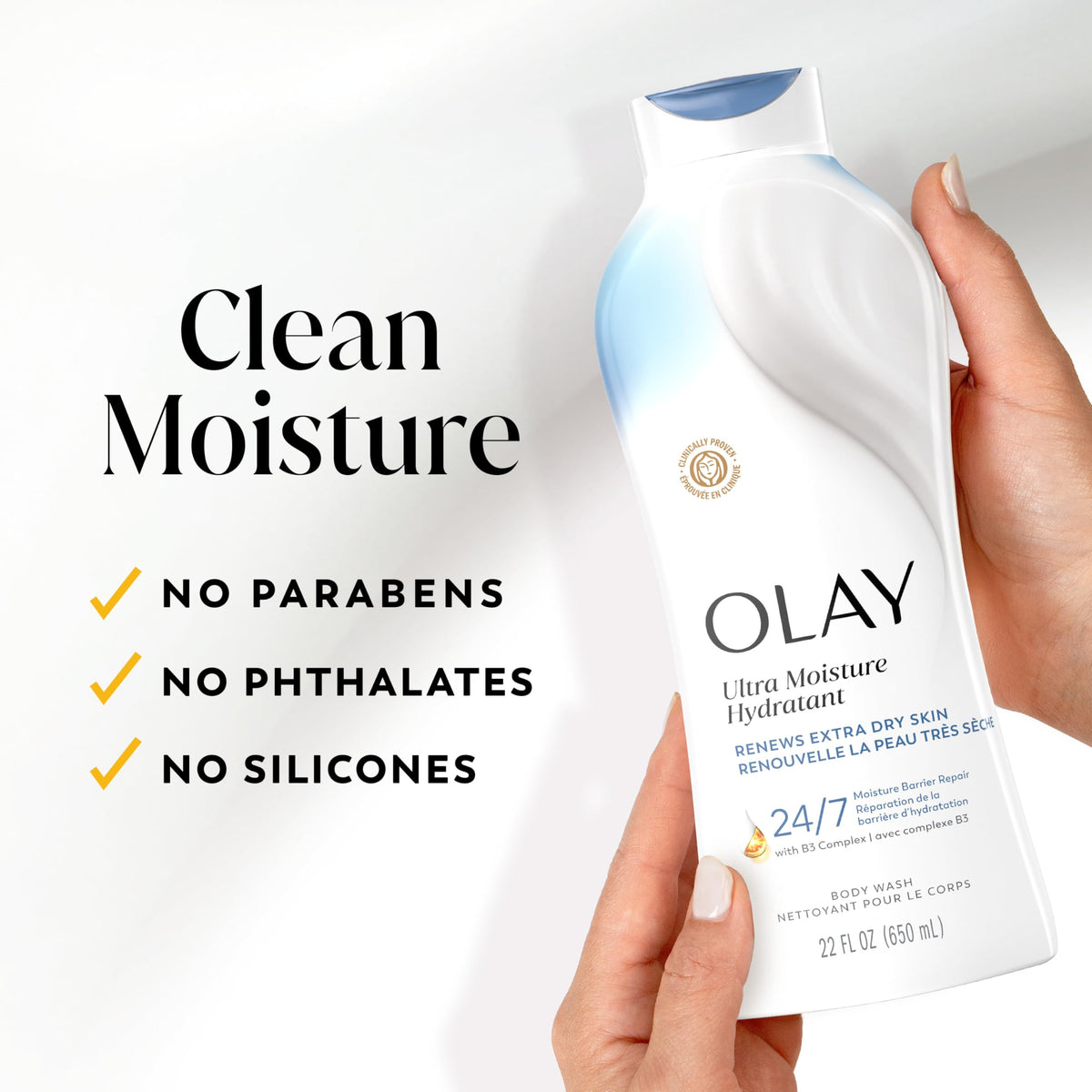 Olay Ultra Moisture Body Wash 22 fl oz in shower setting