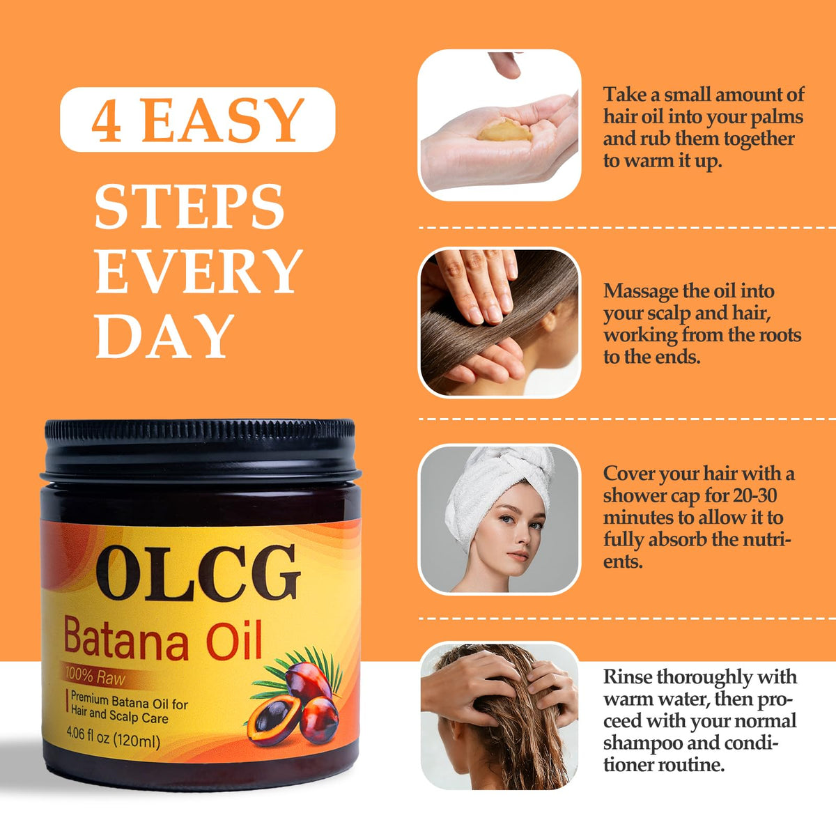 OLCG Batana Oil 120ml application on hair
