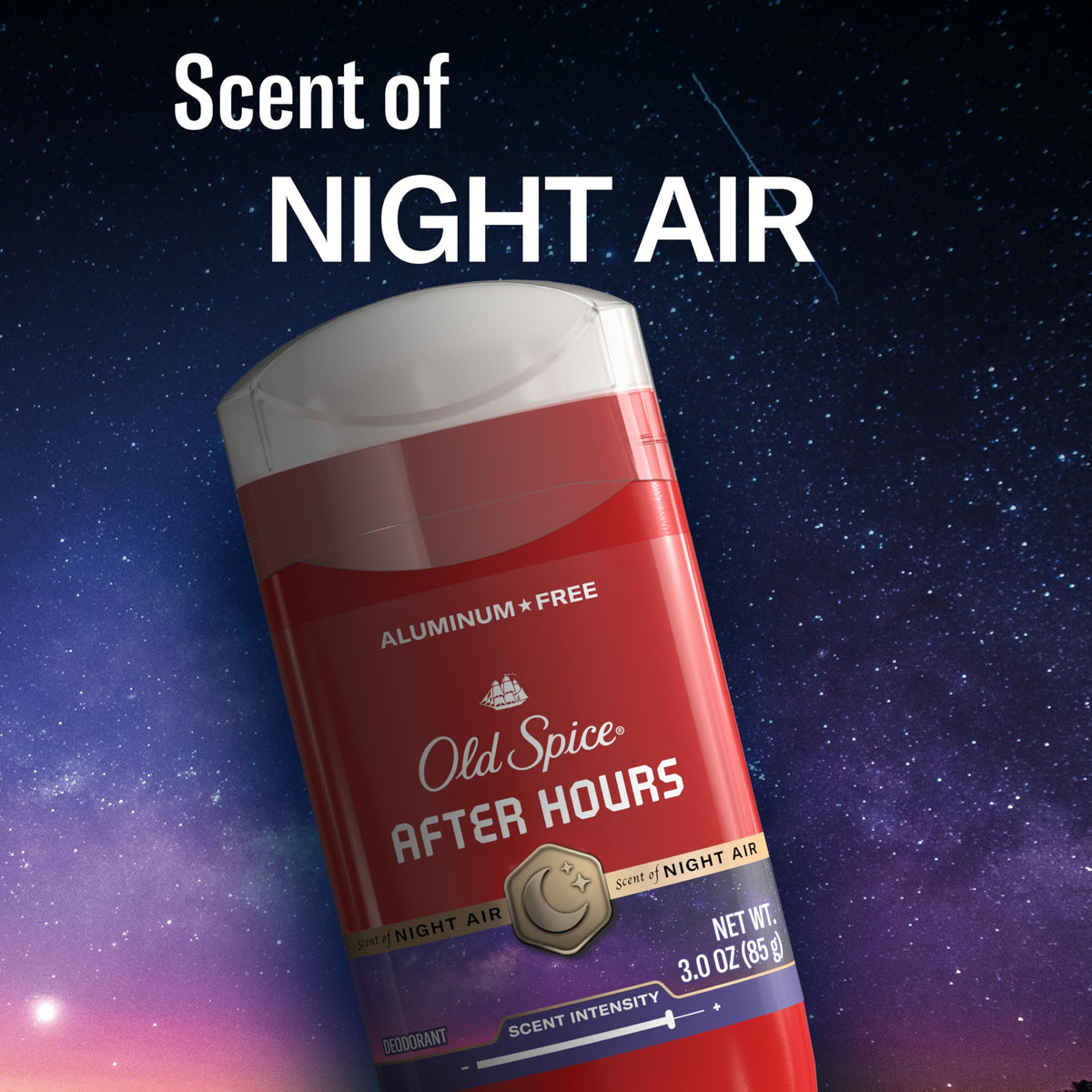 Old Spice After Hours Deodorant displayed with fresh ingredients
