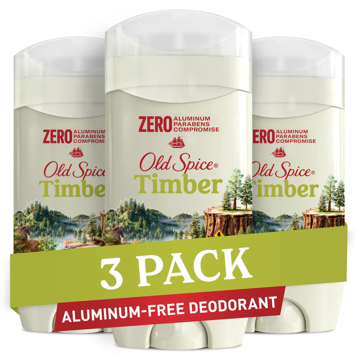 Old Spice Aluminium-Free Deodorant Timber Scent 3-pack front view