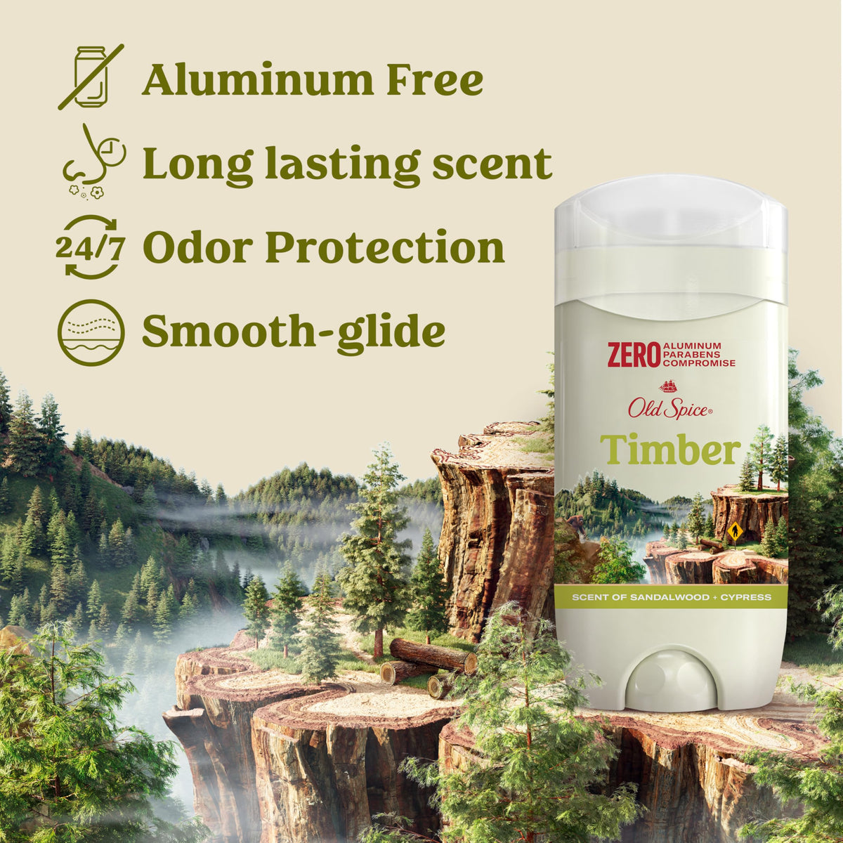 Old Spice Aluminium-Free Deodorant Timber Scent side view