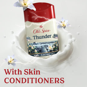 Old Spice Antiperspirant Deodorant Thunder Rain on bathroom shelf