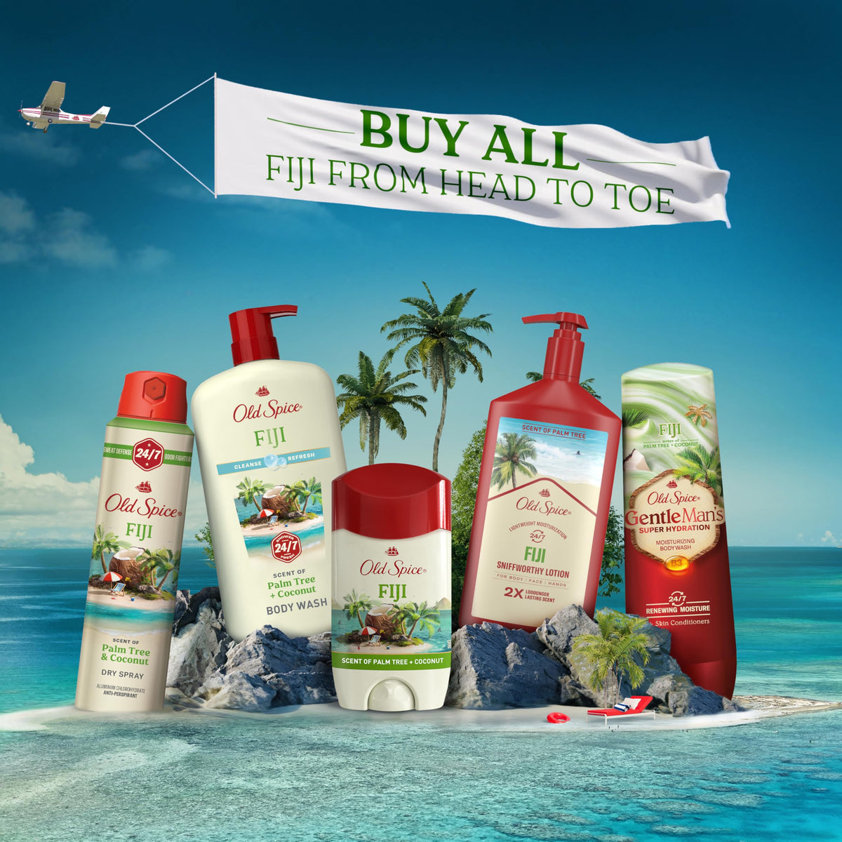 Old Spice Antiperspirant Deodorant with palm tree and coconut imagery