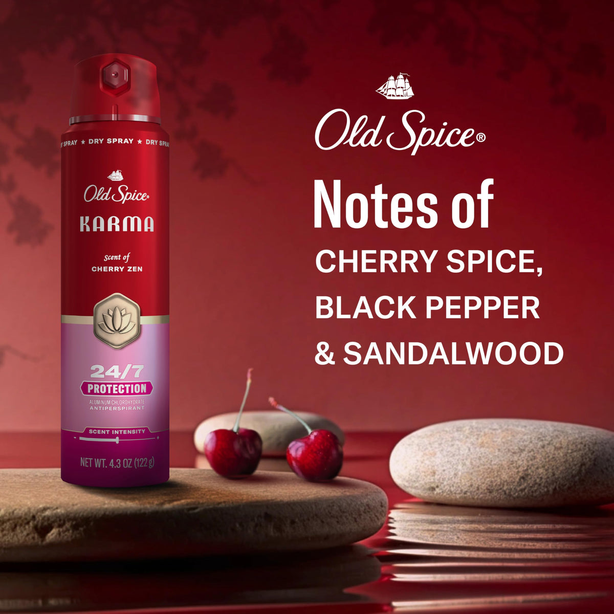 Old Spice Antiperspirant Spray Karma Cherry Spice cap open