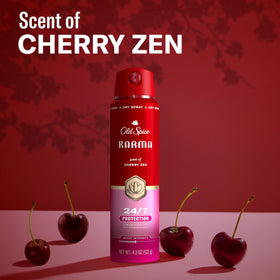 Old Spice Antiperspirant Spray Karma Cherry Spice packaging close-up