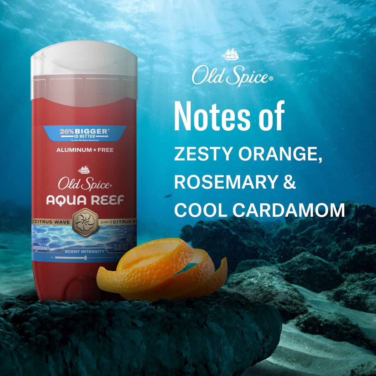 Old Spice Aqua Reef Deodorant on a bathroom shelf