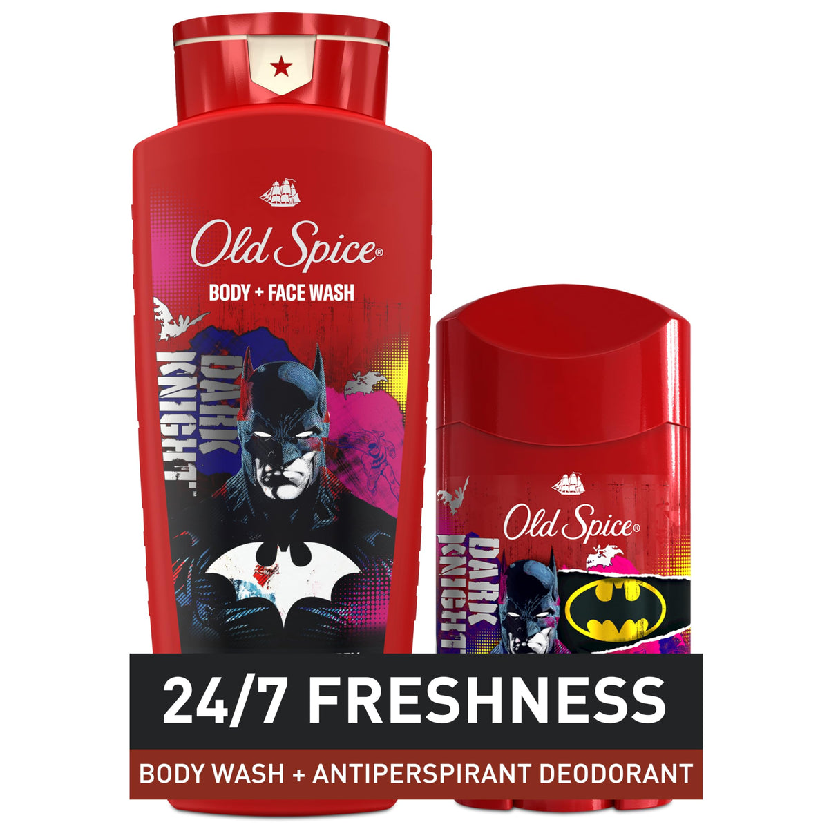 Old Spice Batman Body Wash packaging on display