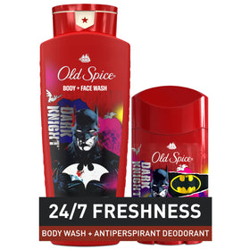 Old Spice Batman Body Wash packaging on display
