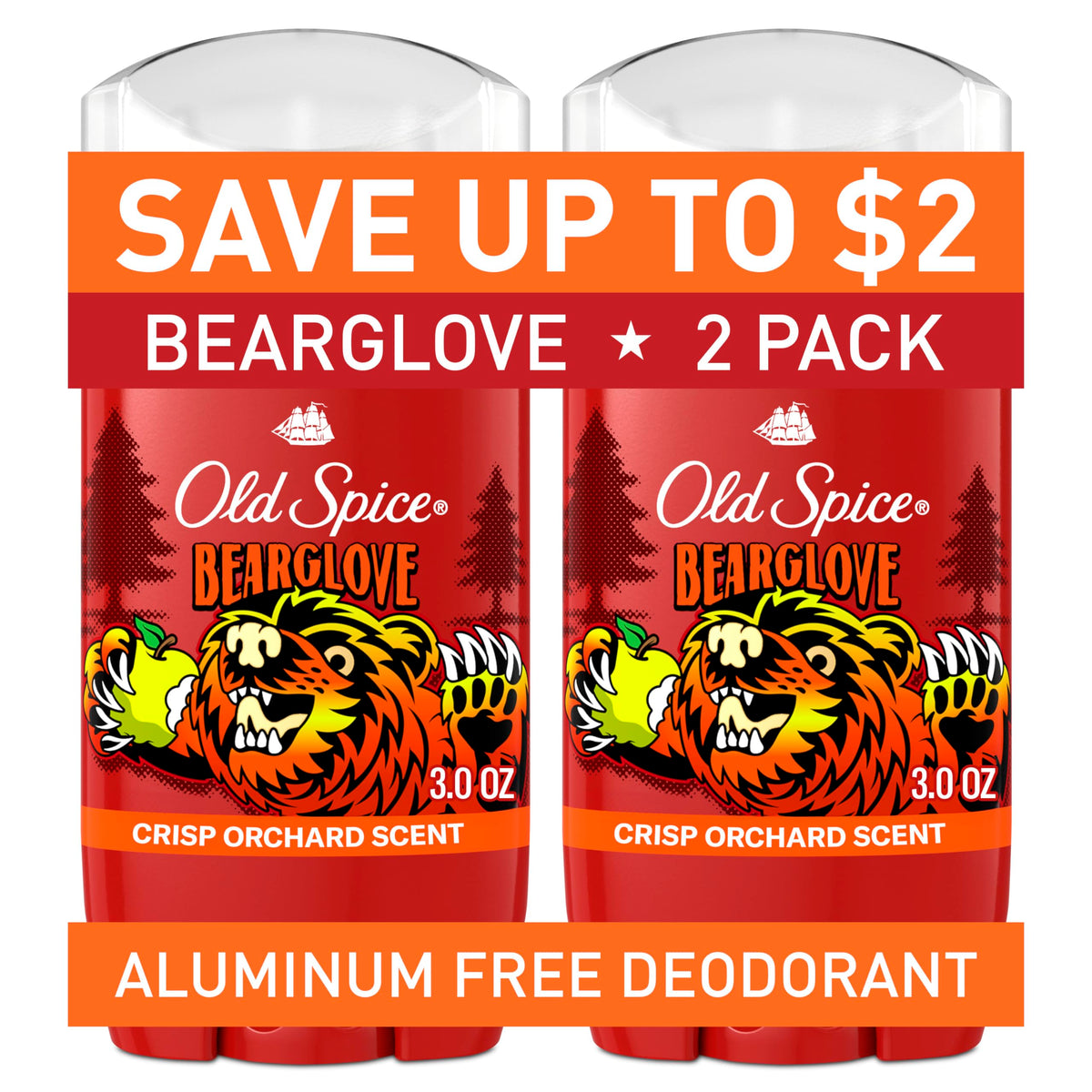 Old Spice Bearglove Deodorant twin pack 3.0 oz front view