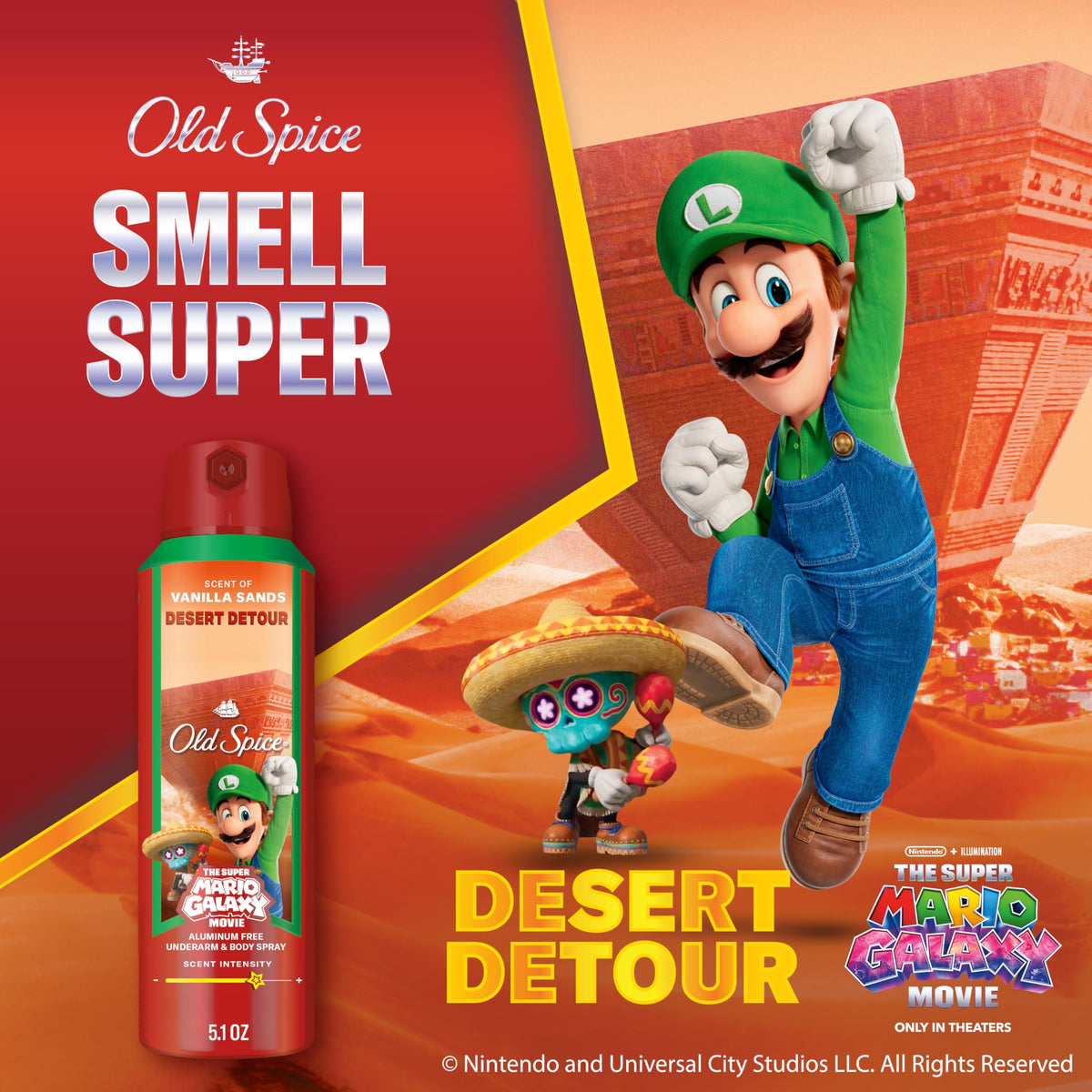 Old Spice Body Spray 5.1 oz side view with Super Mario Galaxy branding