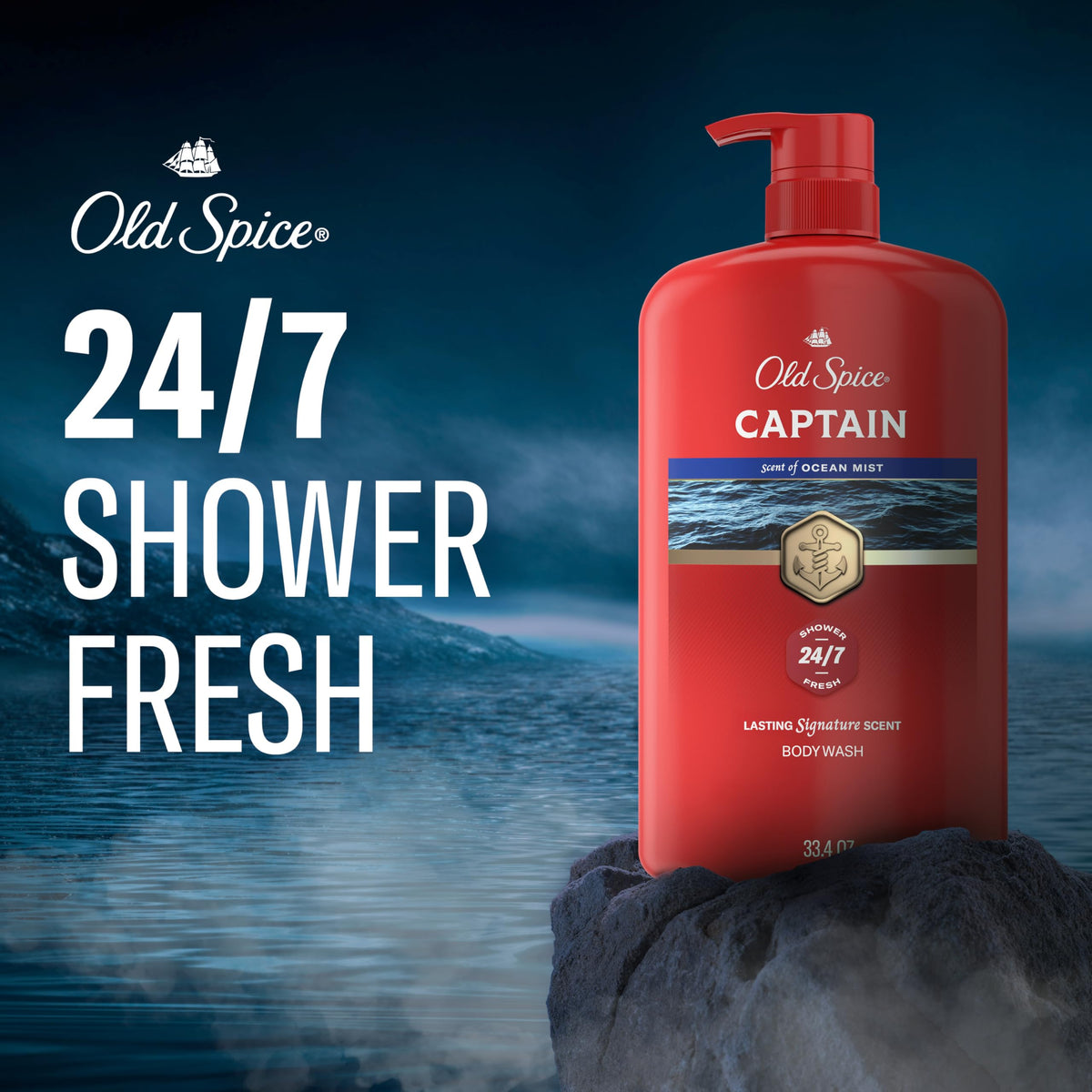 Old Spice Body Wash 33.4 oz Captain with Bergamot Scent side view