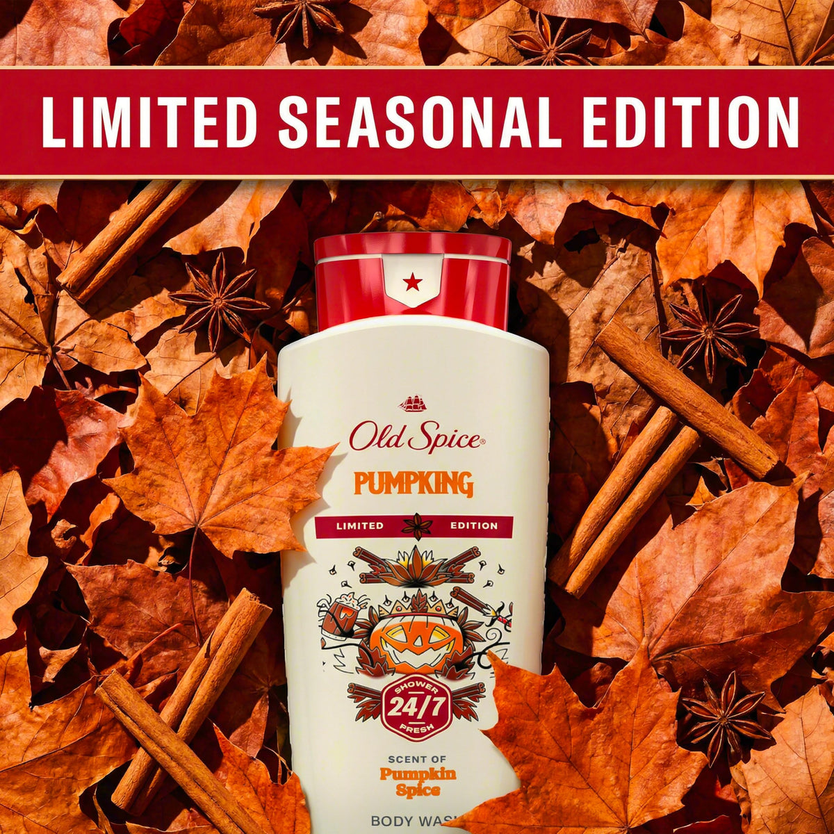 Old Spice Body Wash Fallidudes Edition 16 oz with autumn leaves
