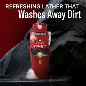 Old Spice Body Wash for Men 24 oz with a towel and shower accessories