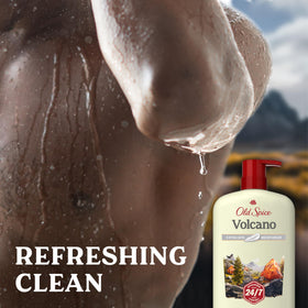 Old Spice body wash in shower setting with water running