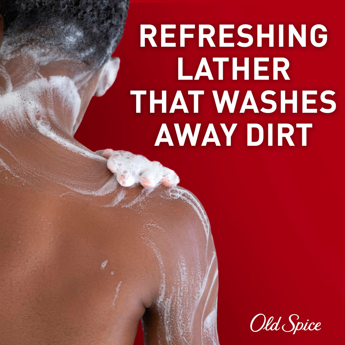 Old Spice body wash lathering on skin