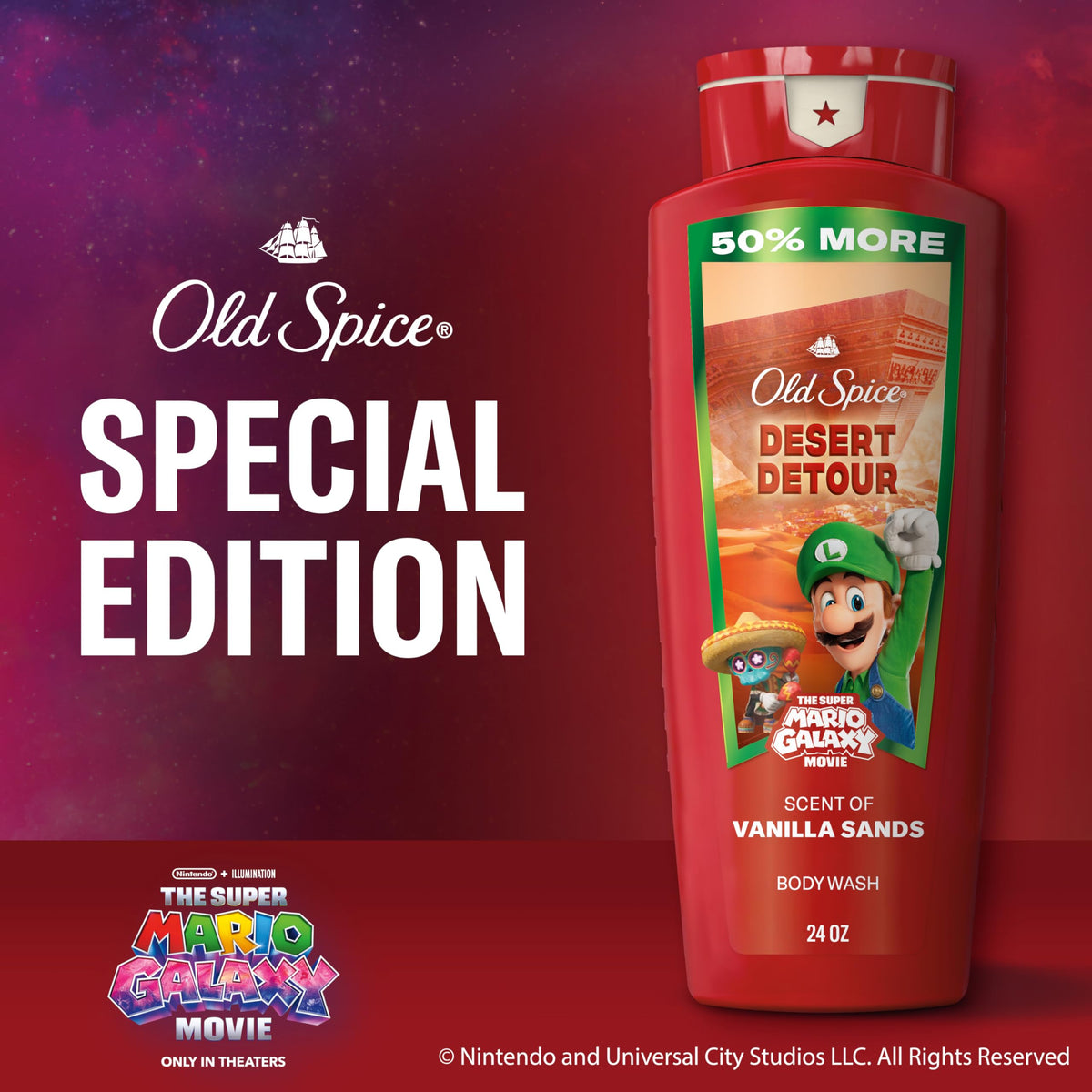 Old Spice Body Wash next to Super Mario Galaxy merchandise