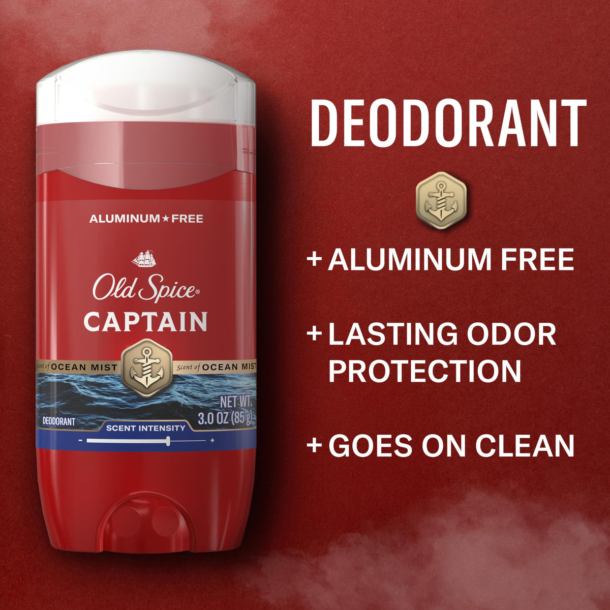 Old Spice Captain Deodorant packaging showing 3.0 oz size