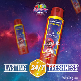 Old Spice Cosmic Quest Deodorant Body Spray with Super Mario Galaxy Movie branding