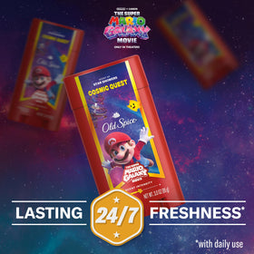 Old Spice Cosmic Quest Deodorant on a bathroom shelf