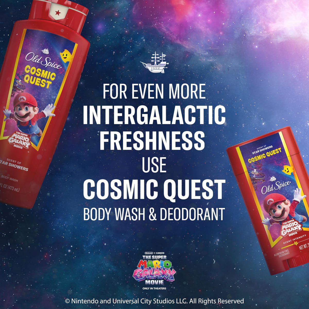 Old Spice Cosmic Quest Deodorant with a backdrop of stars
