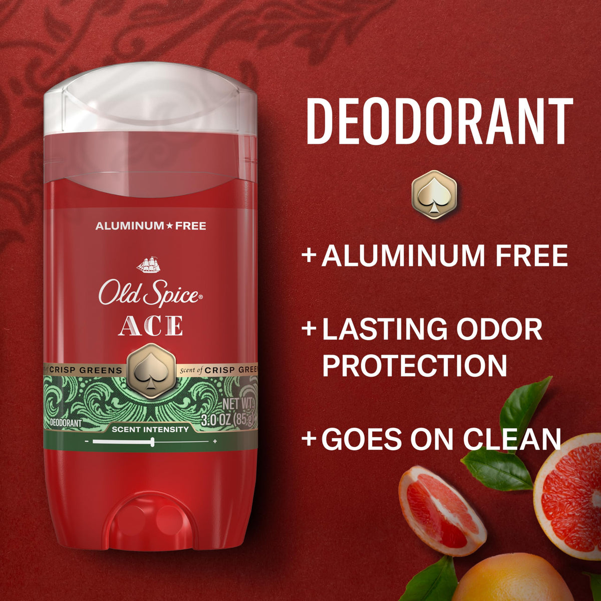 Old Spice Deodorant packaging with Ace scent description