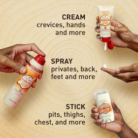 Old Spice deodorant stick showing application on skin