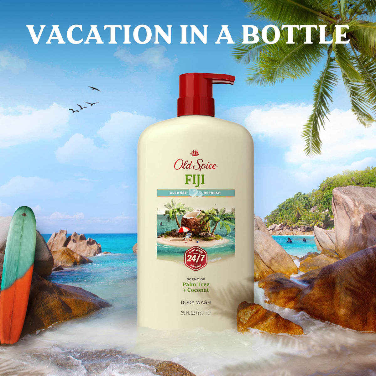 Old Spice Fiji Body Wash 25 oz showing the pump dispenser
