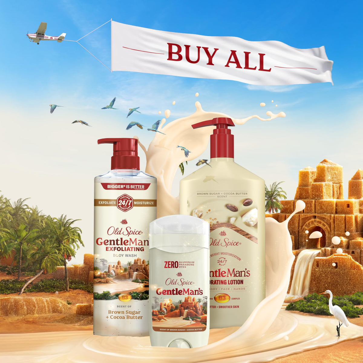 Old Spice GentleMan's Deodorant displayed with brown sugar and cocoa butter