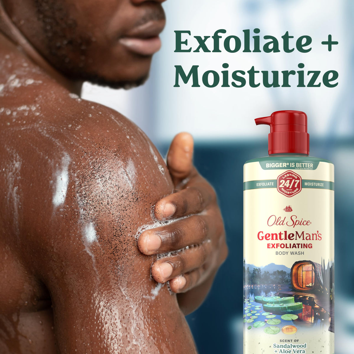 Old Spice GentleMan's Exfoliating Body Wash back view showing ingredients