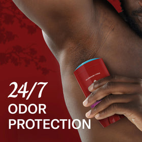 Old Spice Karma Deodorant on bathroom shelf