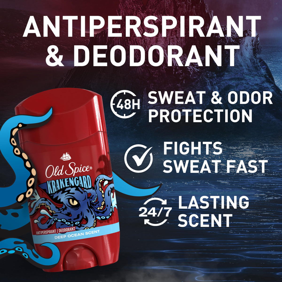 Old Spice Krakengard Aluminium Free Deodorant back view with ingredients